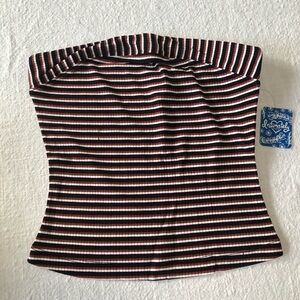 Free People Show Me Stripe Tube Top Black Canyon Combo Small New